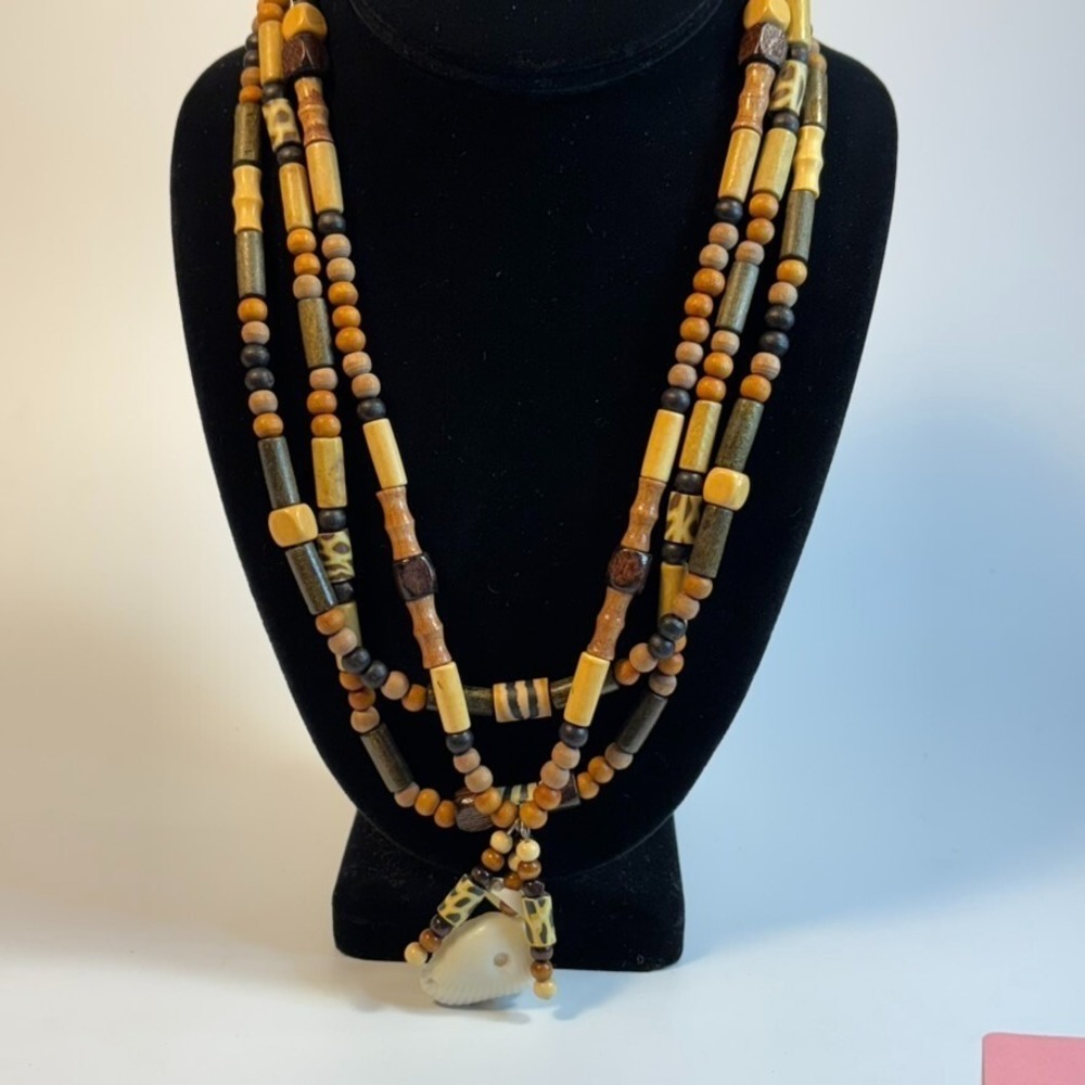 Vintage Necklace Chunky Wood Beads Maximalist Boho Colorful for Stacking